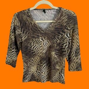 90's 00's vintage groovy animal print glittery y2k bodycon top MEDIUM